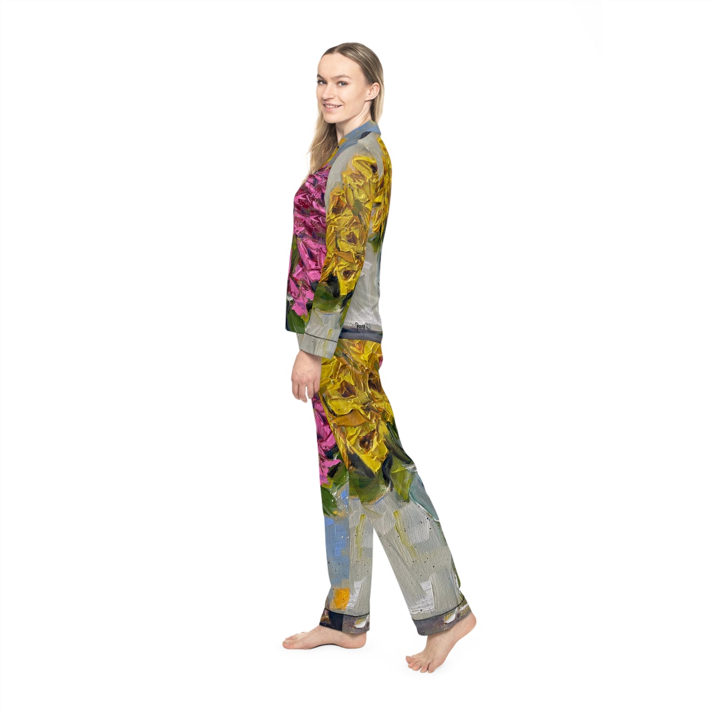 Satin Pajamas - Pink and Yellow Roses