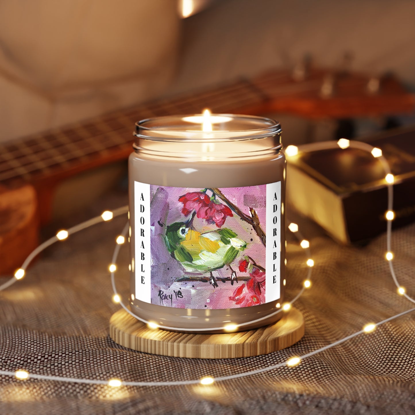 Scented Candles, 9oz-Adorable Japanese Warbler in Cherry Blossoms