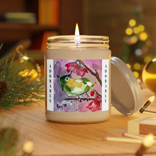 Scented Candles, 9oz-Adorable Japanese Warbler in Cherry Blossoms