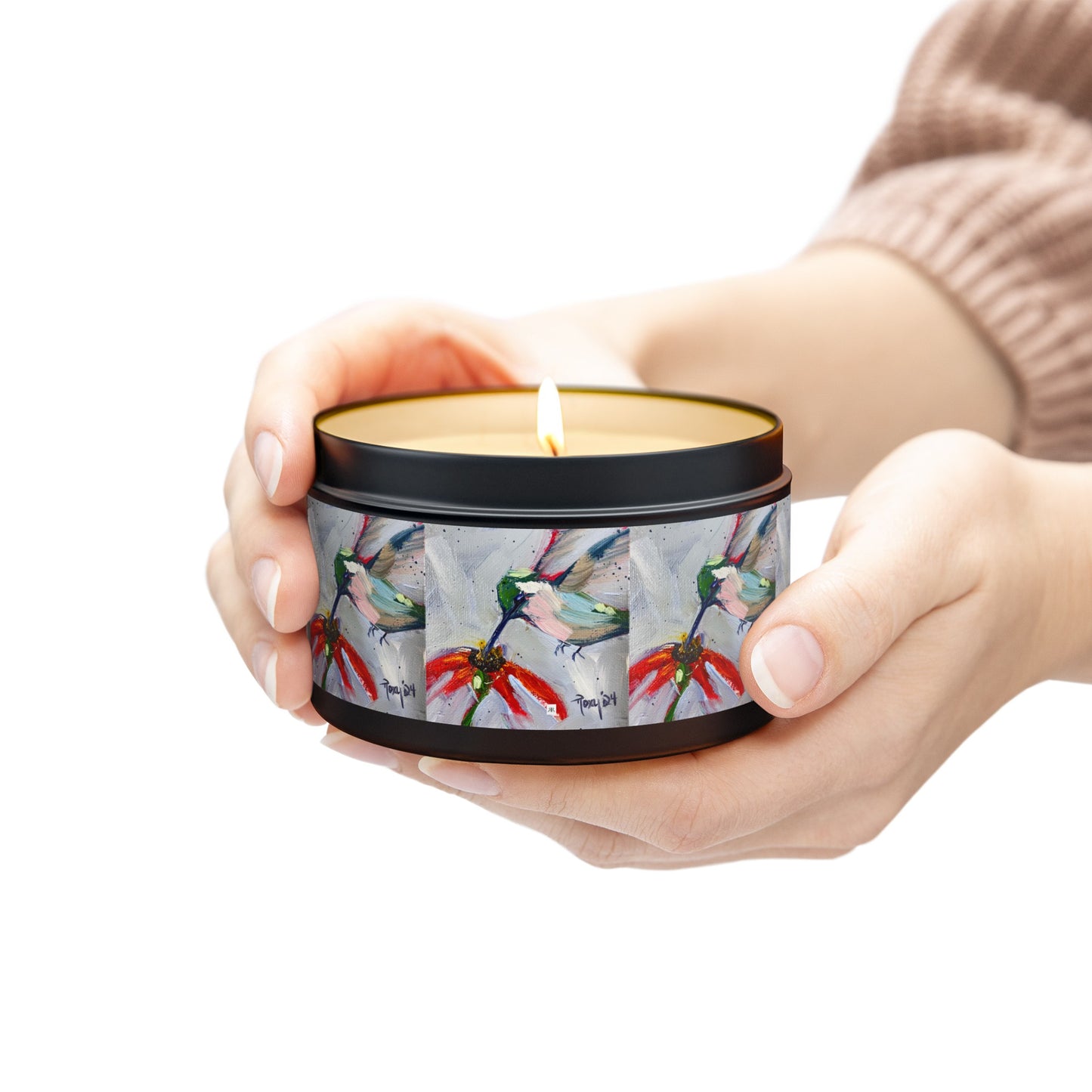 Hummingbird at a Cone Flower Tin Candle