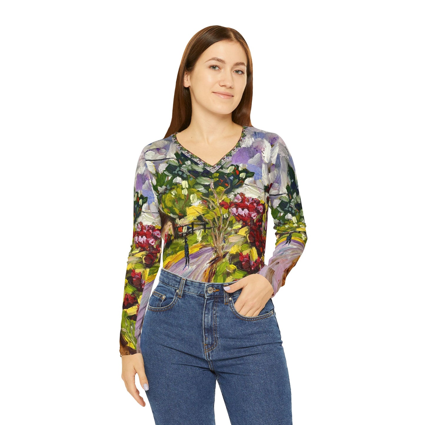 Women's Long Sleeve V-neck Shirt -Dreamy Walk in Churchill