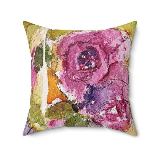 Pink Roses Indoor Spun Polyester Square Pillow