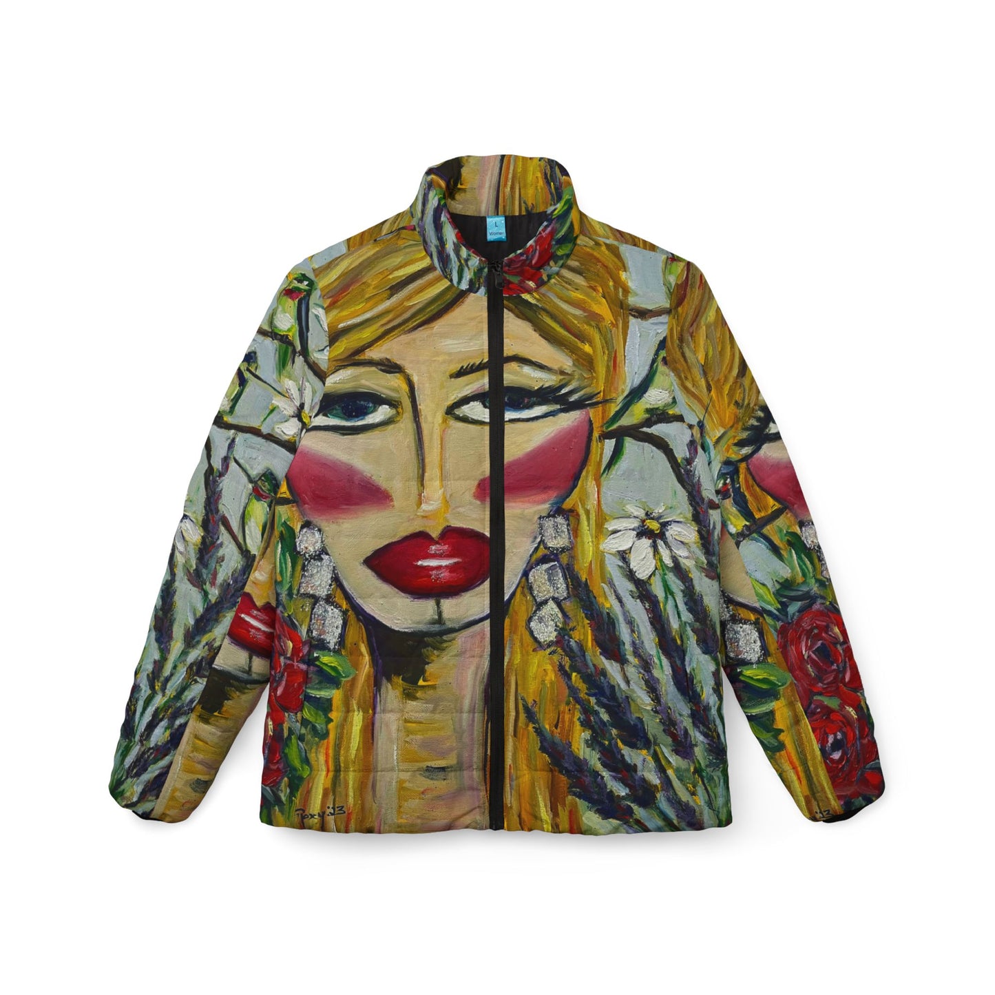 Women's Puffer Jacket - Roxy Rich Fine Art Design-Hummingbird Lady