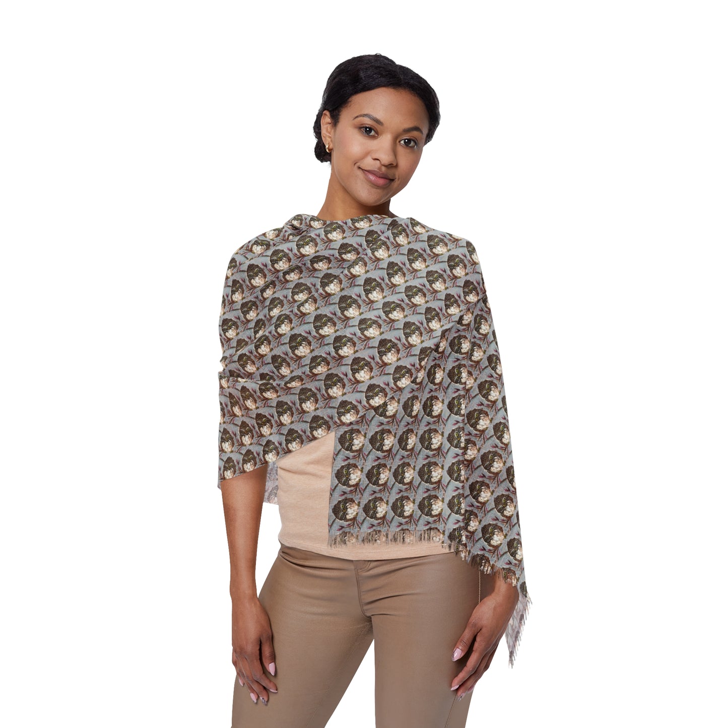 Colorful Scarf — Artistic Lightweight Neck Wrap- Adorable Pigmy Owl