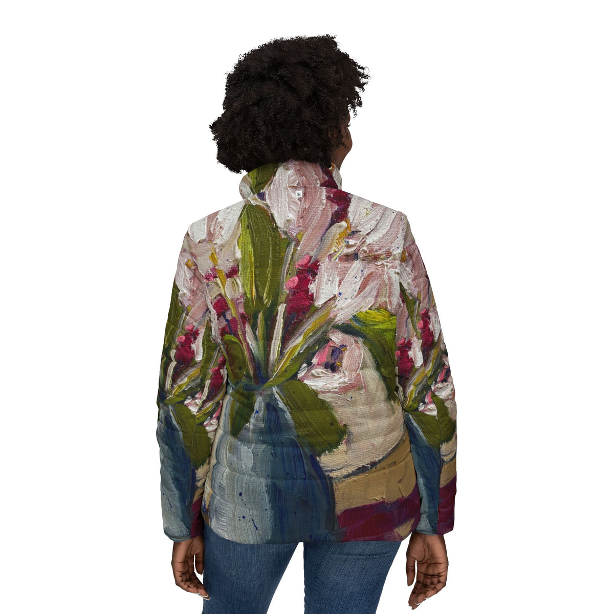 Women's Puffer Jacket - Roxy Rich Fine Art -Tulips on the Table