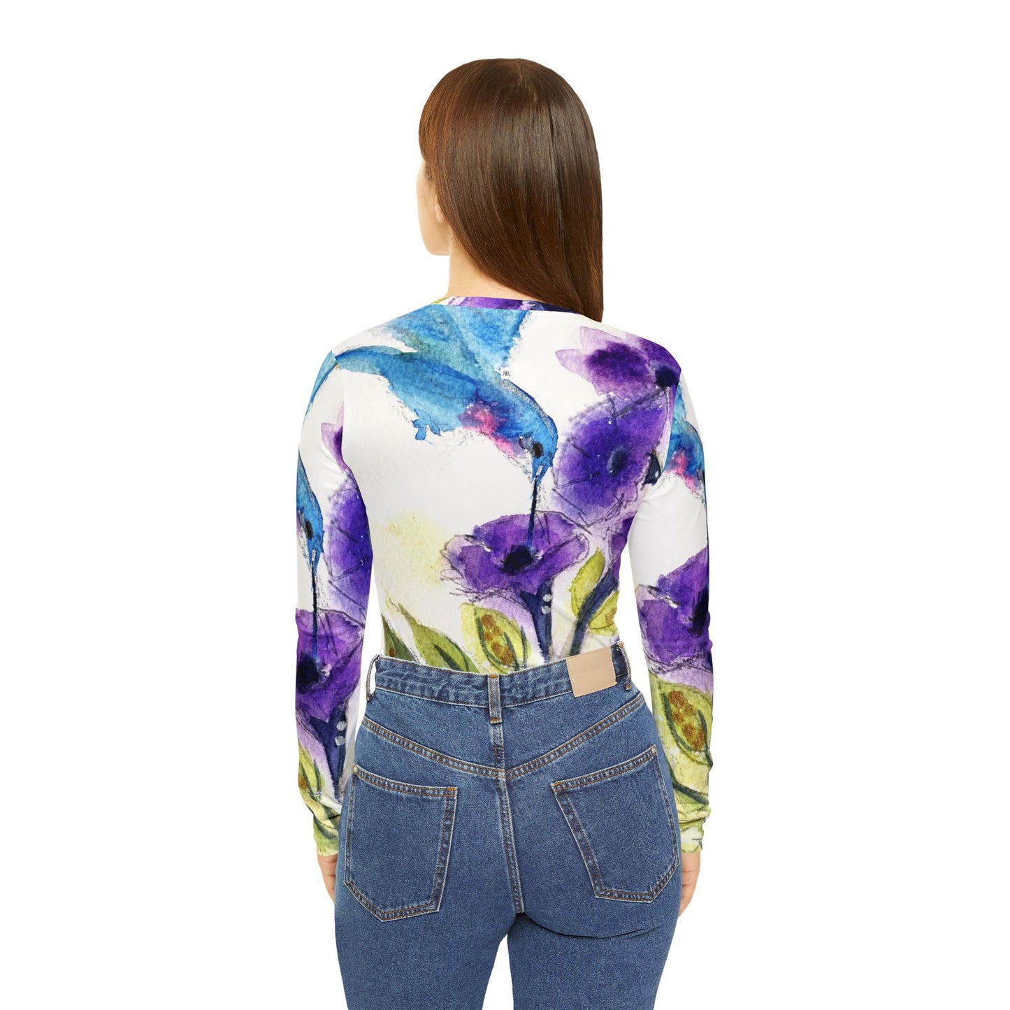 Long Sleeve Shirt- Hummingbird in Purple Tube Flowers- V-neck Women's