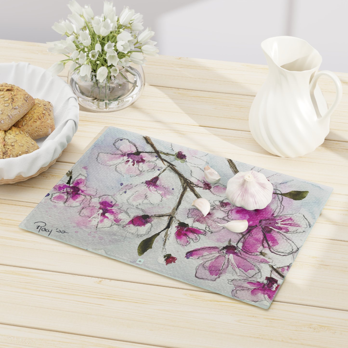 Cherry Blossoms #3 Glass Cutting Board