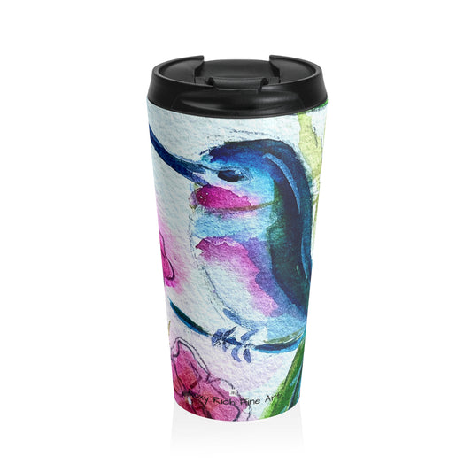 Hummingbird Coffee Stainless Steel Travel Mug — Floral Wildlife Art