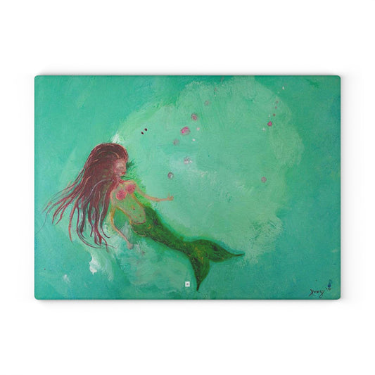 Floaty Mermaid Glass Cutting Board