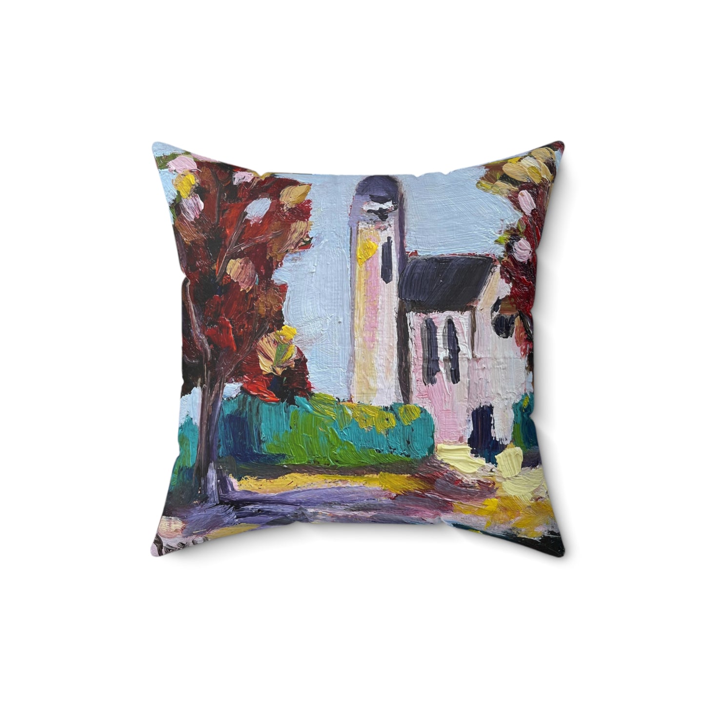 Church in a Field Indoor Spun Polyester Square Pillow