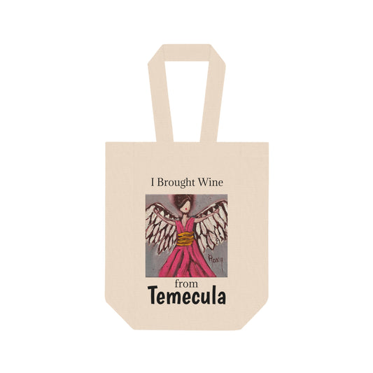 "I Brought Wine from Temecula" Double Wine Tote Bag featuring Pink Angel painting