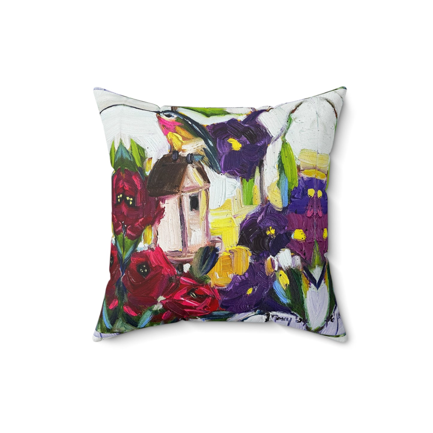 Hummingbird by the Window Indoor Spun Polyester Square Pillow