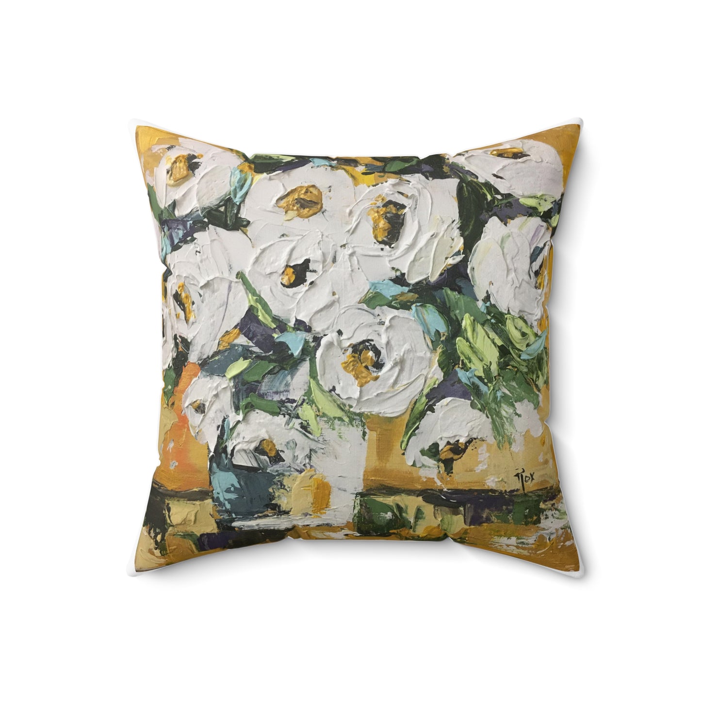 Shabby Roses in Gold Indoor Spun Polyester Square Pillow