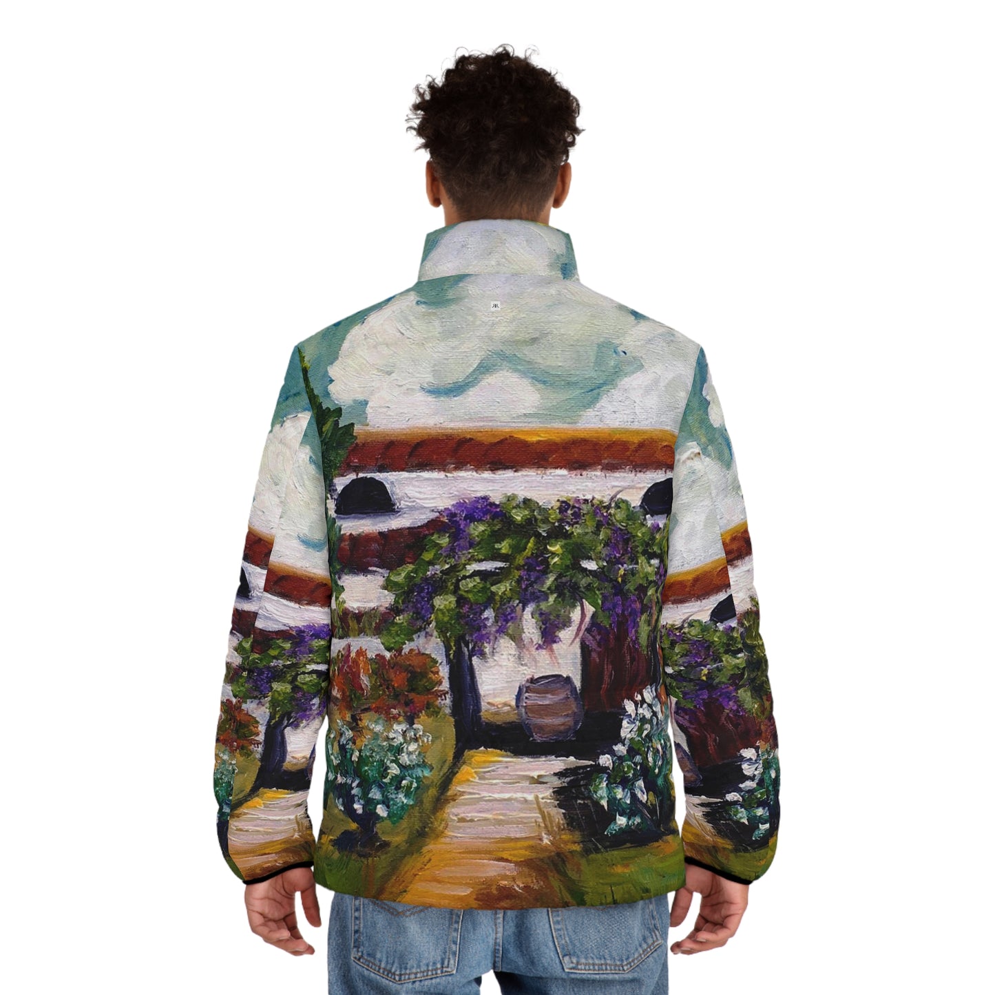 Men's Puffer Jacket - Roxy Rich Art, Unique Bright Colors-Somerset Vineyard and Winery