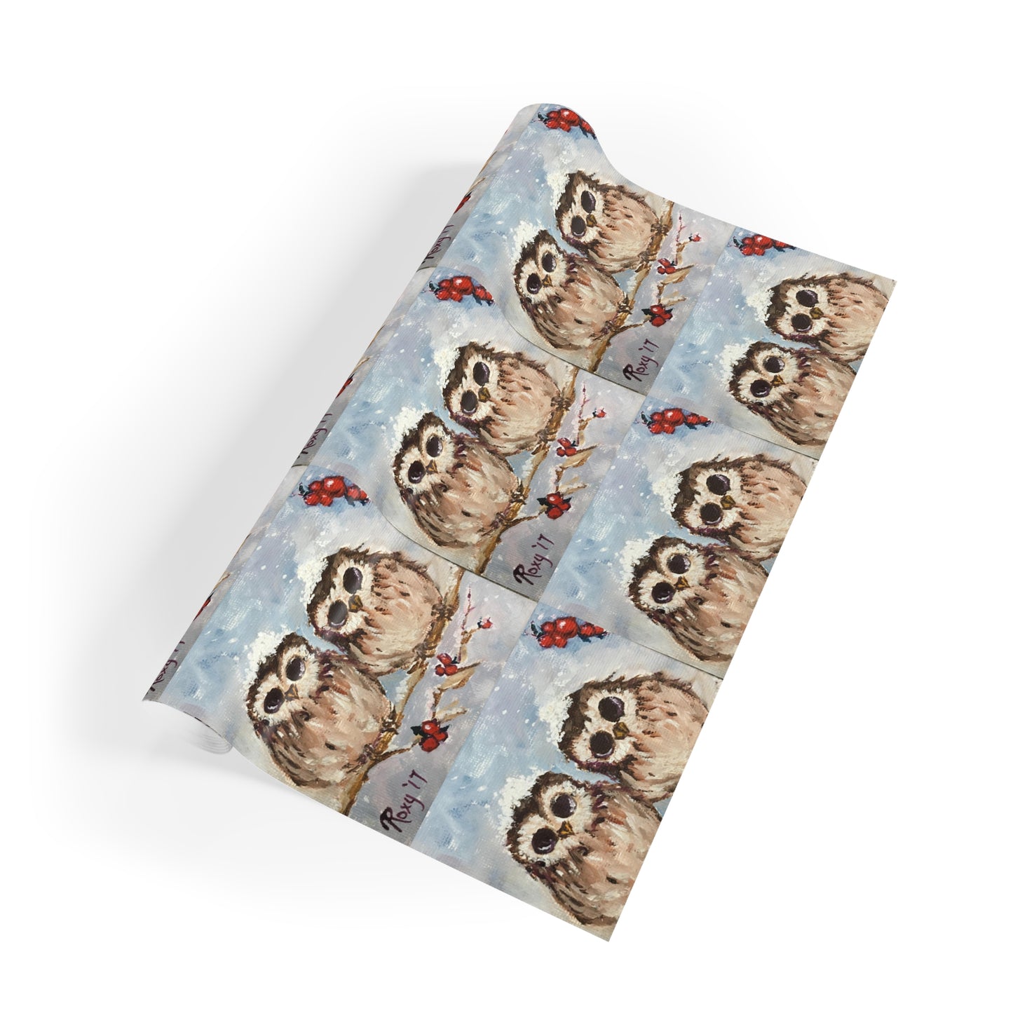 Adorable Baby Owls in a Snowy Berry Tree Gift Wrapping Paper  1pc