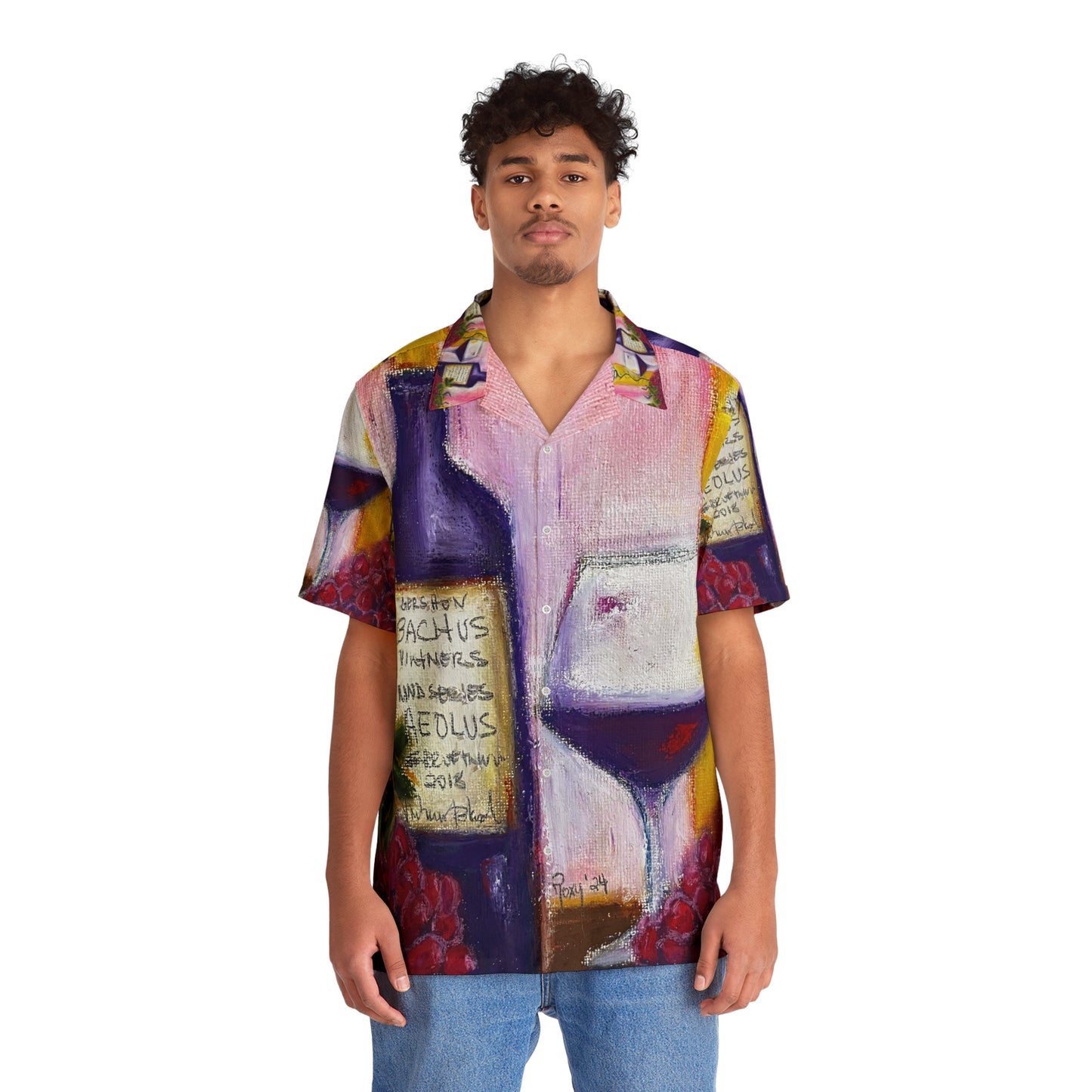 Men's Hawaiian Shirt-Aeolus GBV Wine and Clique Glass