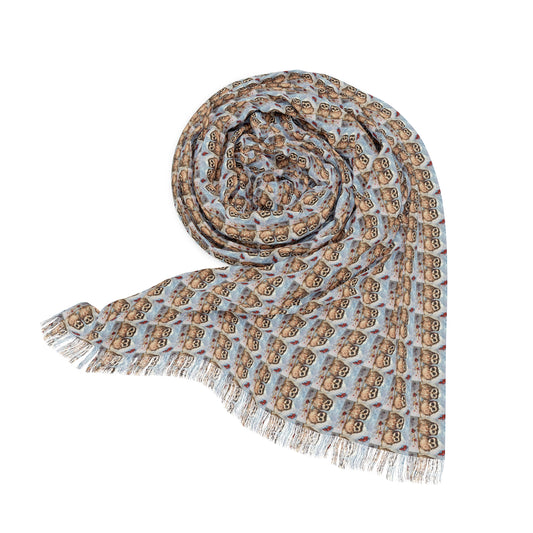 Colorful Scarf — Artistic Lightweight Neck Wrap- Adorable Baby Owls on a Berry Branch with Snow on their Heads