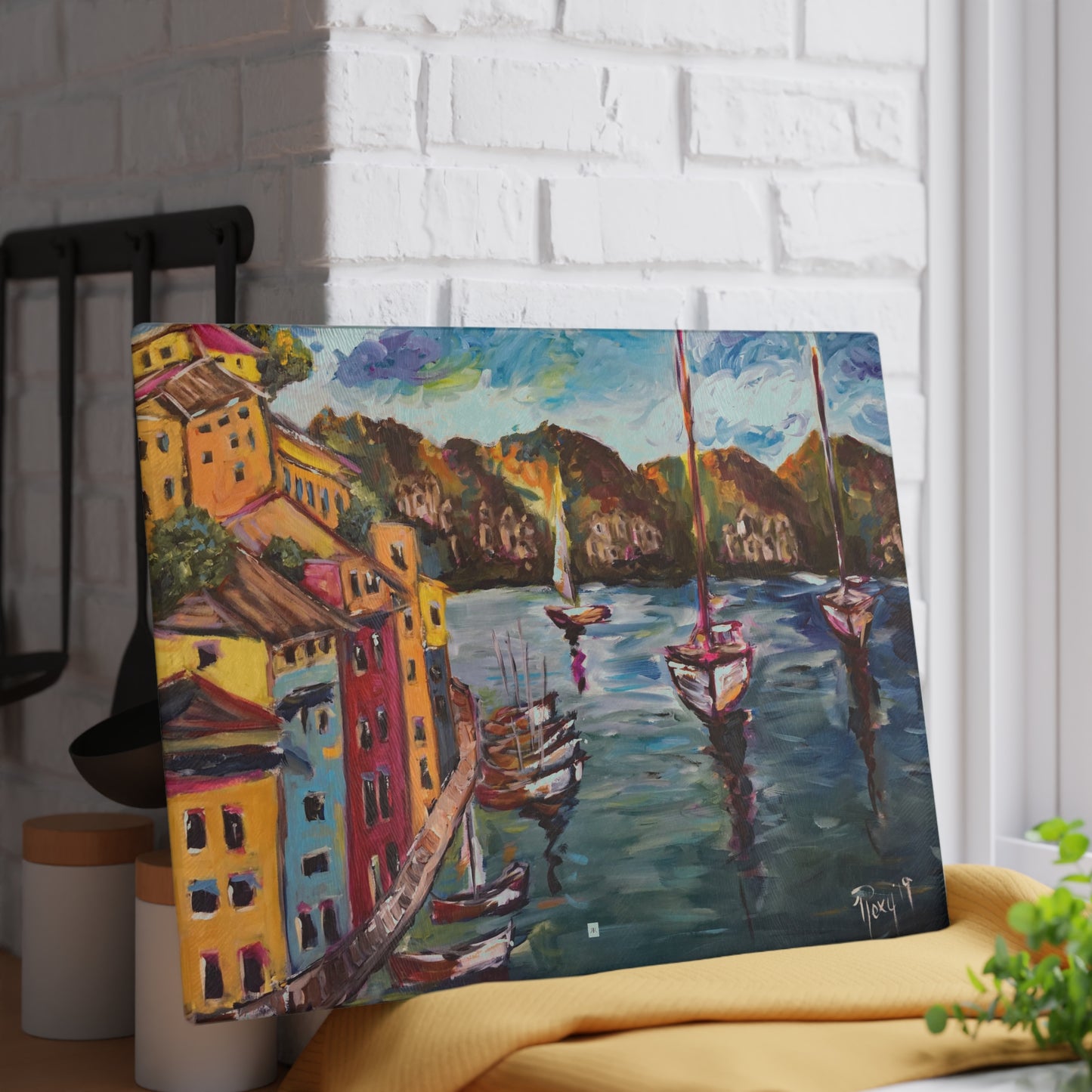 Glass Cutting Board-Portofino Harbor Italy