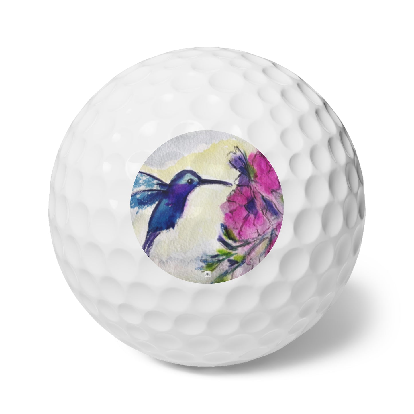 Golf Balls, 6pcs- Hummingbird with Pink Flowers