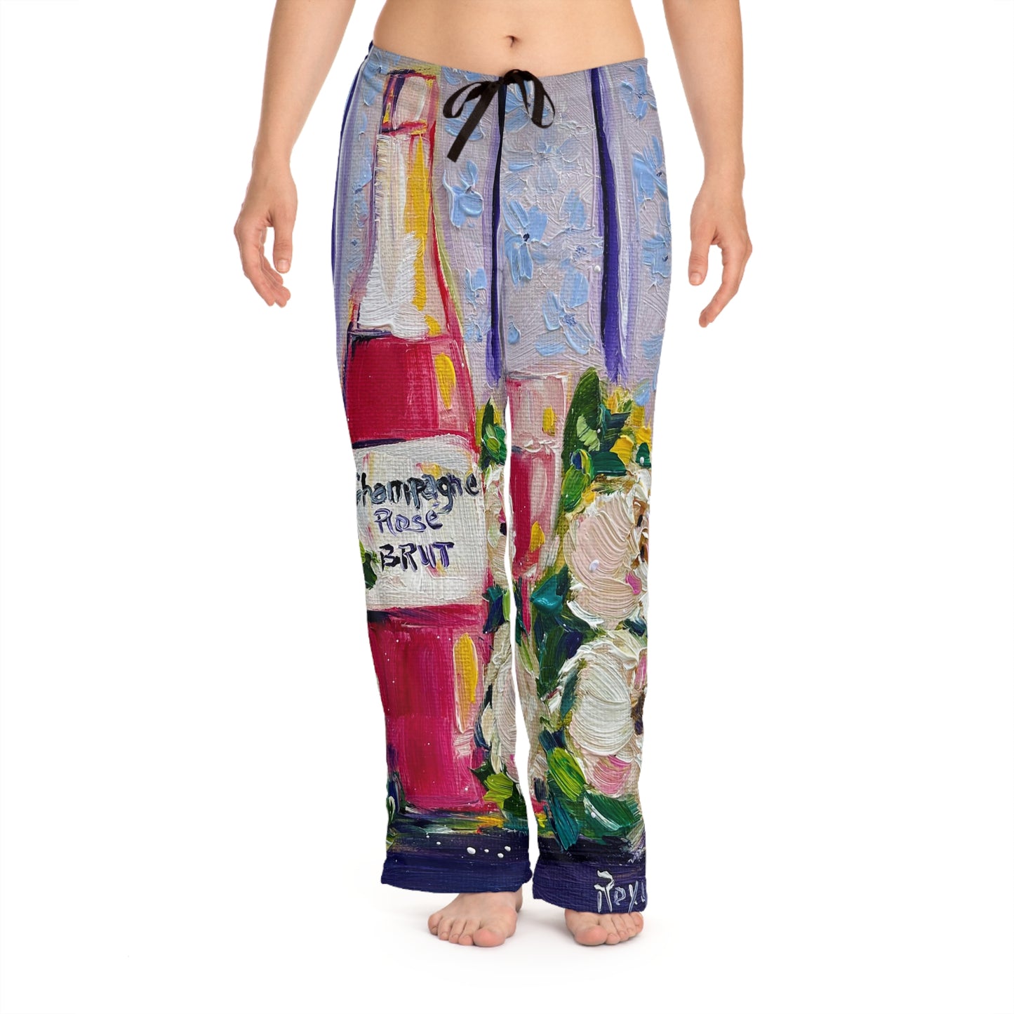 Pajama Pants - Pink Champagne and Peonies- Women's Pajama Pants