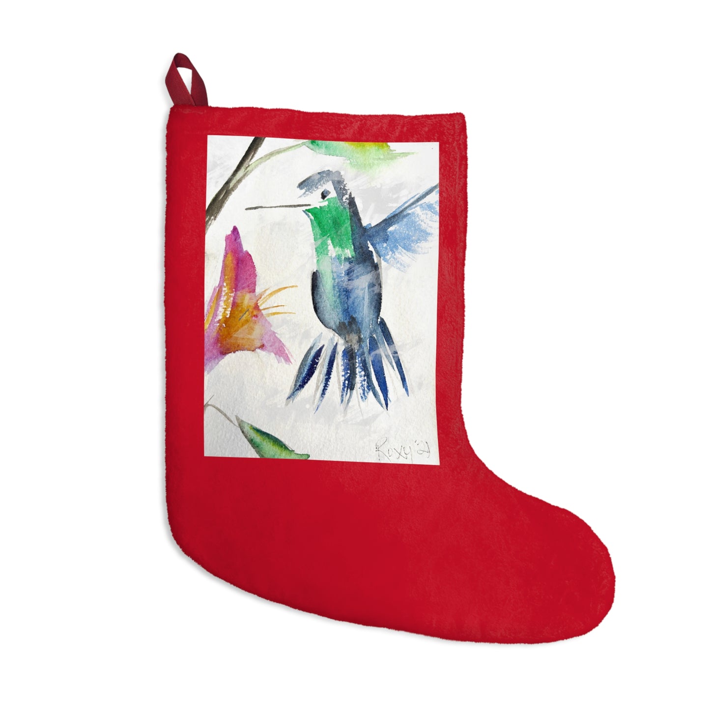 Floaty Blue Hummingbird Christmas Stocking