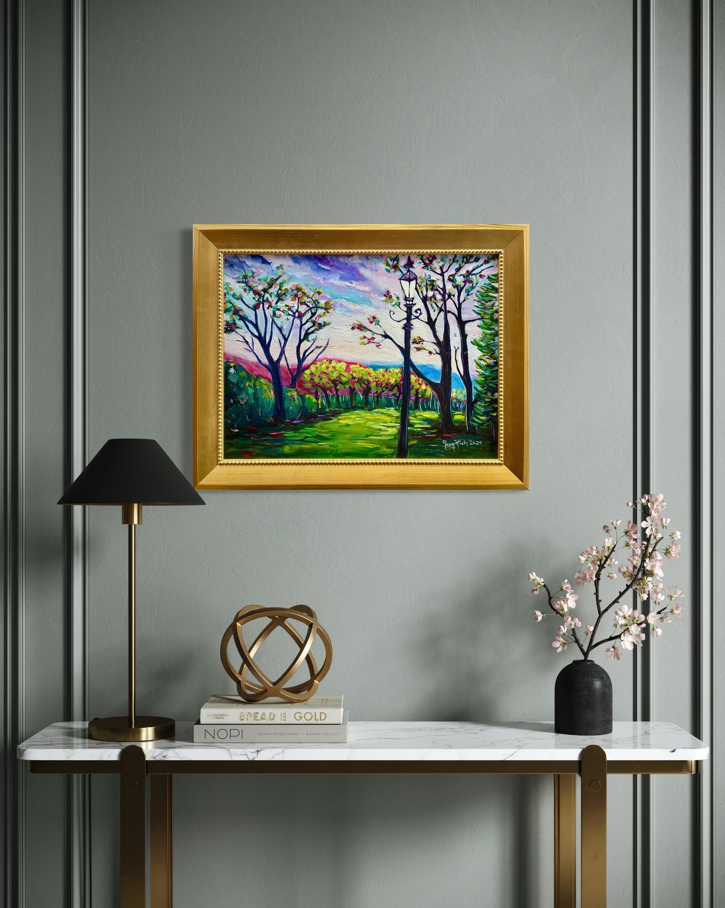 Sundown in Surrey at Stanhill Court-Original Oil Landscape Painting Framed