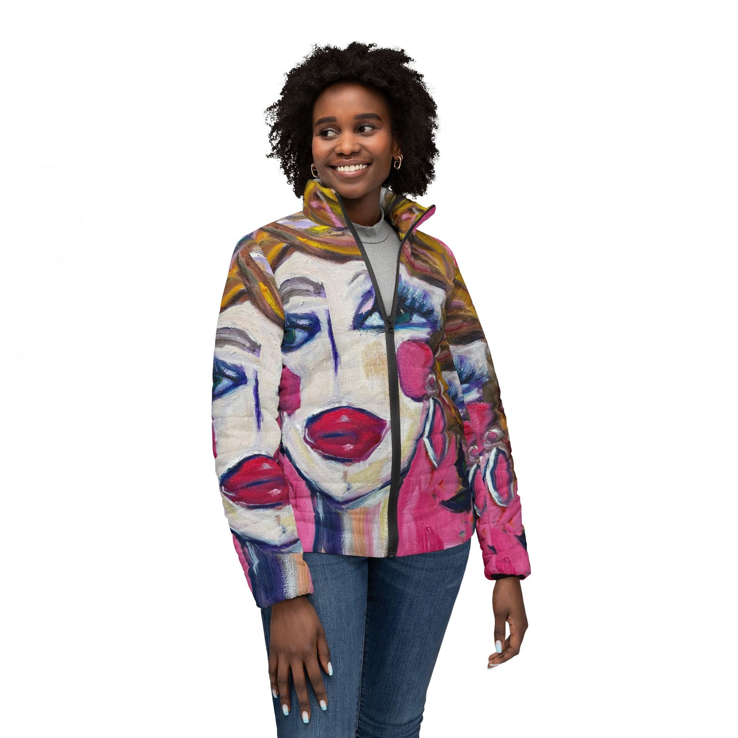 Women's Puffer Jacket - Roxy Rich Fine Art -Lady with Irises