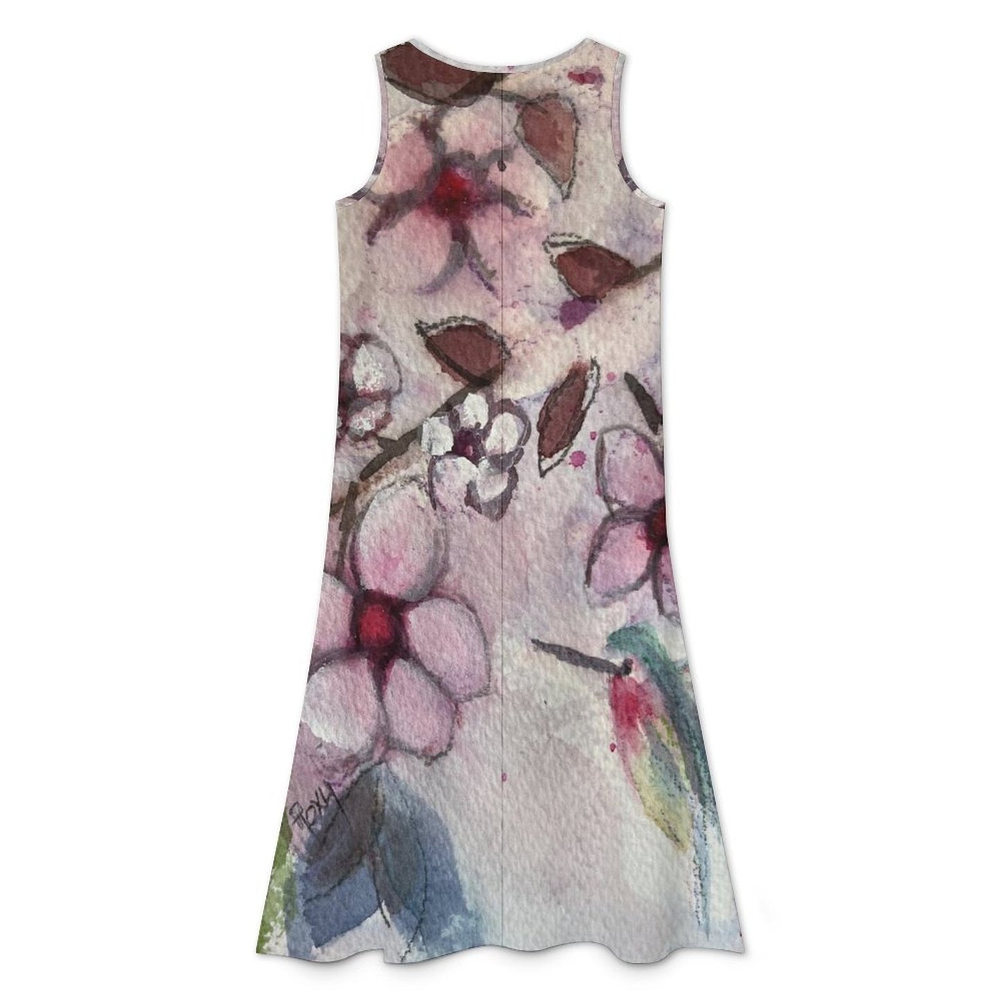Hummingbird in Cherry Blossoms Asymmetrical Dress Sleeveless High-Low Hem Dress
