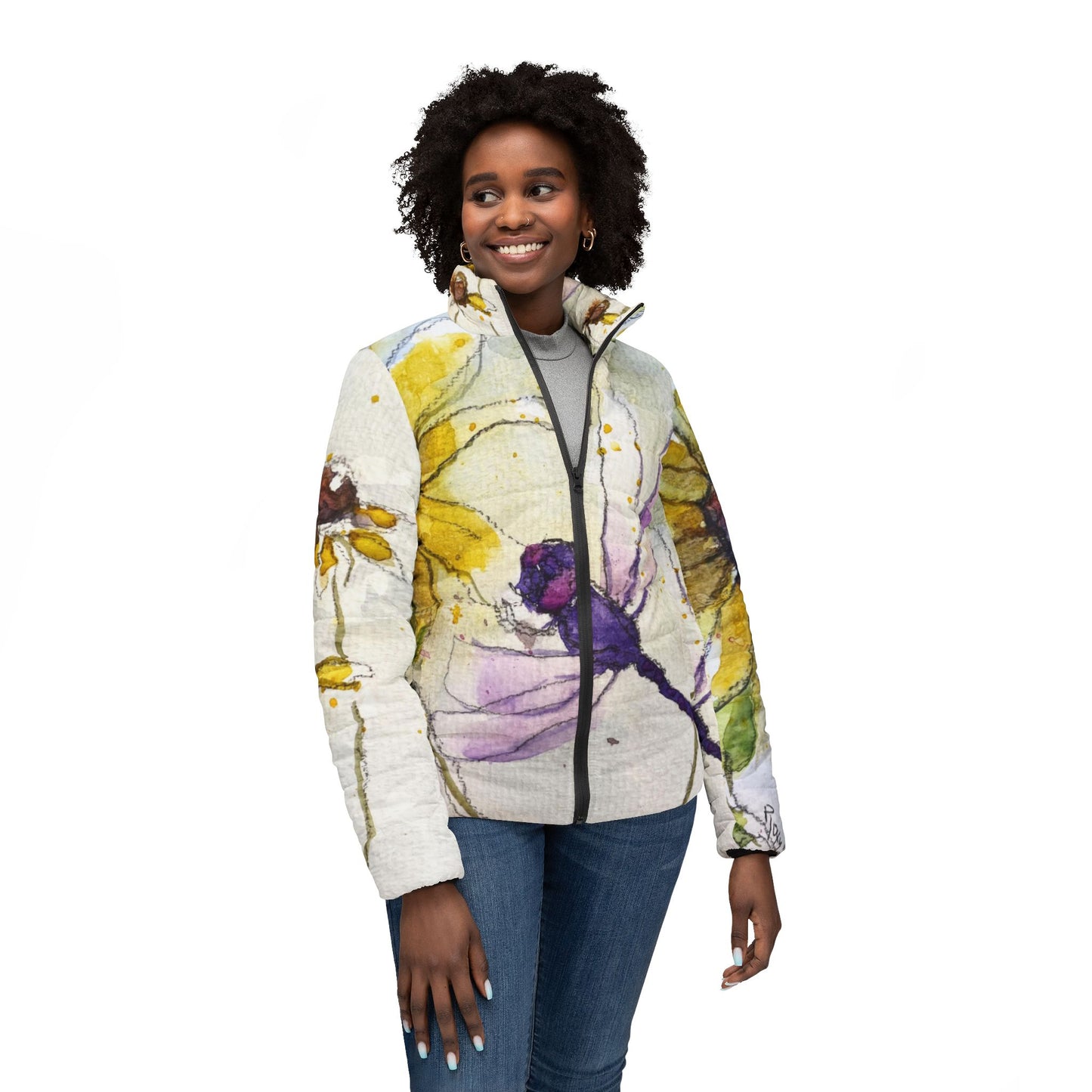 Women's Puffer Jacket - Roxy Rich Fine Art -Purple Dragonfly