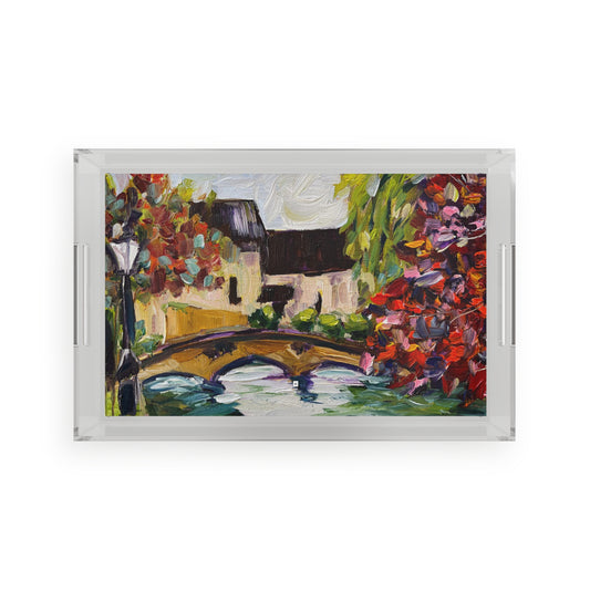 Autumn in Bourton on the Water Cotswolds Acrylic Tray