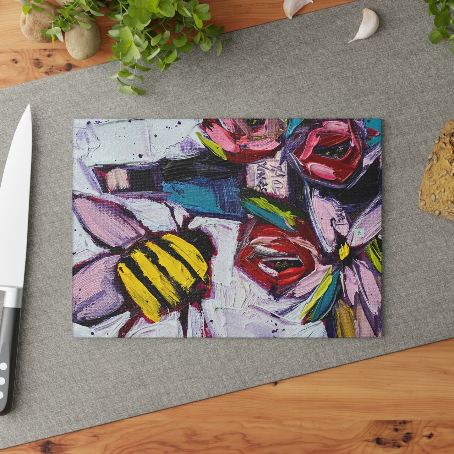 Bee Happy Glass Cutting Board