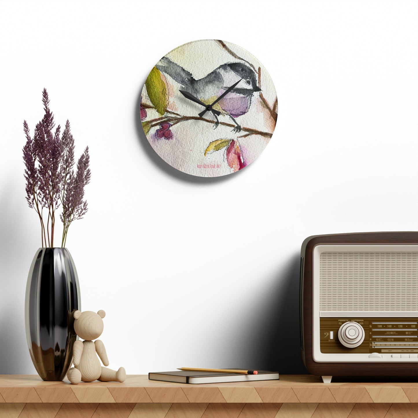 Chickadee on a Berry Tree Acrylic Wall Clock