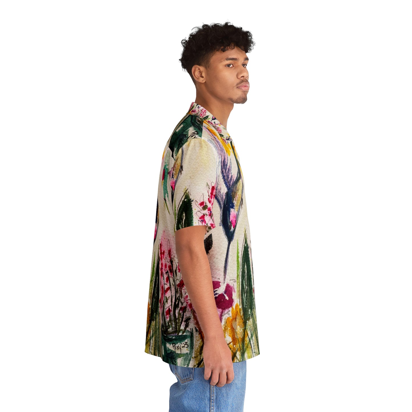 ¡Zoom! Camisa hawaiana para hombre Whimsical Hummingbird