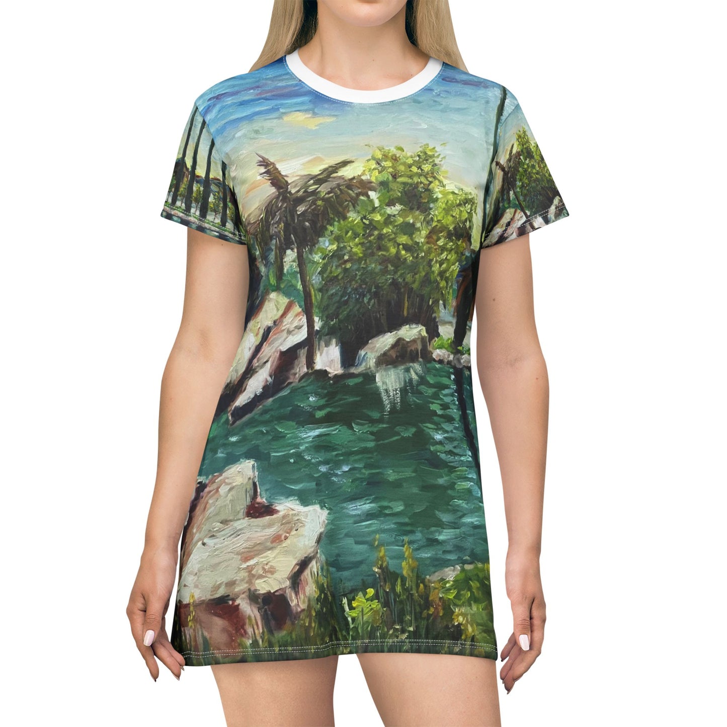 T-Shirt Dress (AOP)-The Pond at Gershon Bachus Vintners