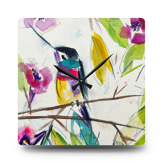 Horloge murale en acrylique perche colibri 