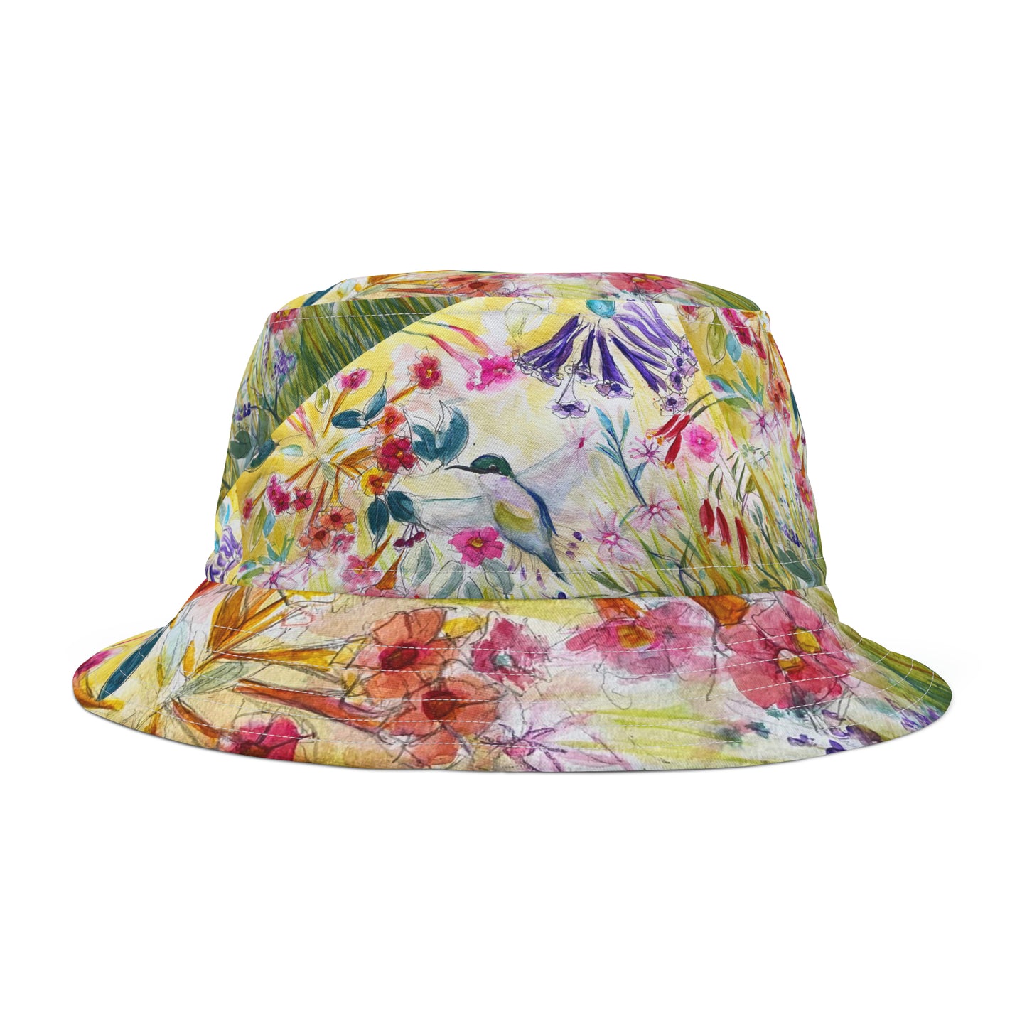Colibri dans le chapeau de seau de jardin de fleur de tube