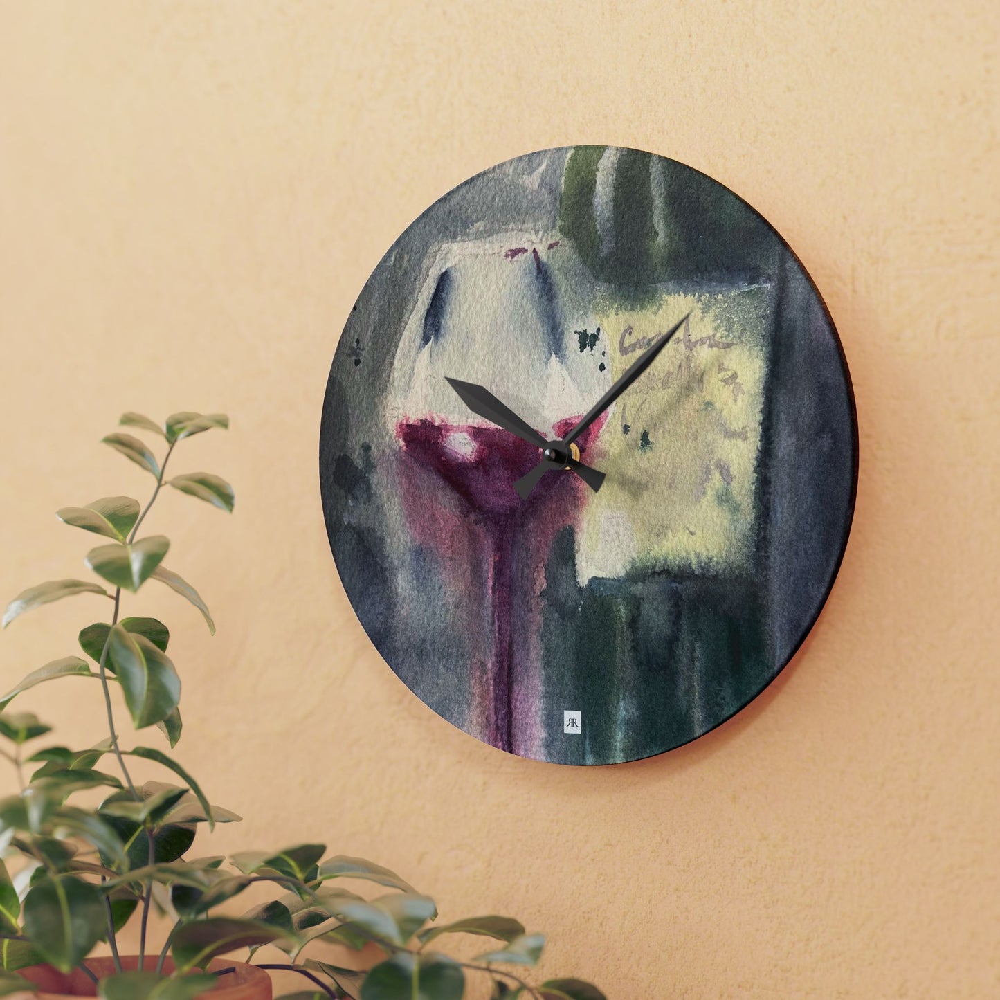 Acrylic Wall Clock-Wine Bottle and Glass