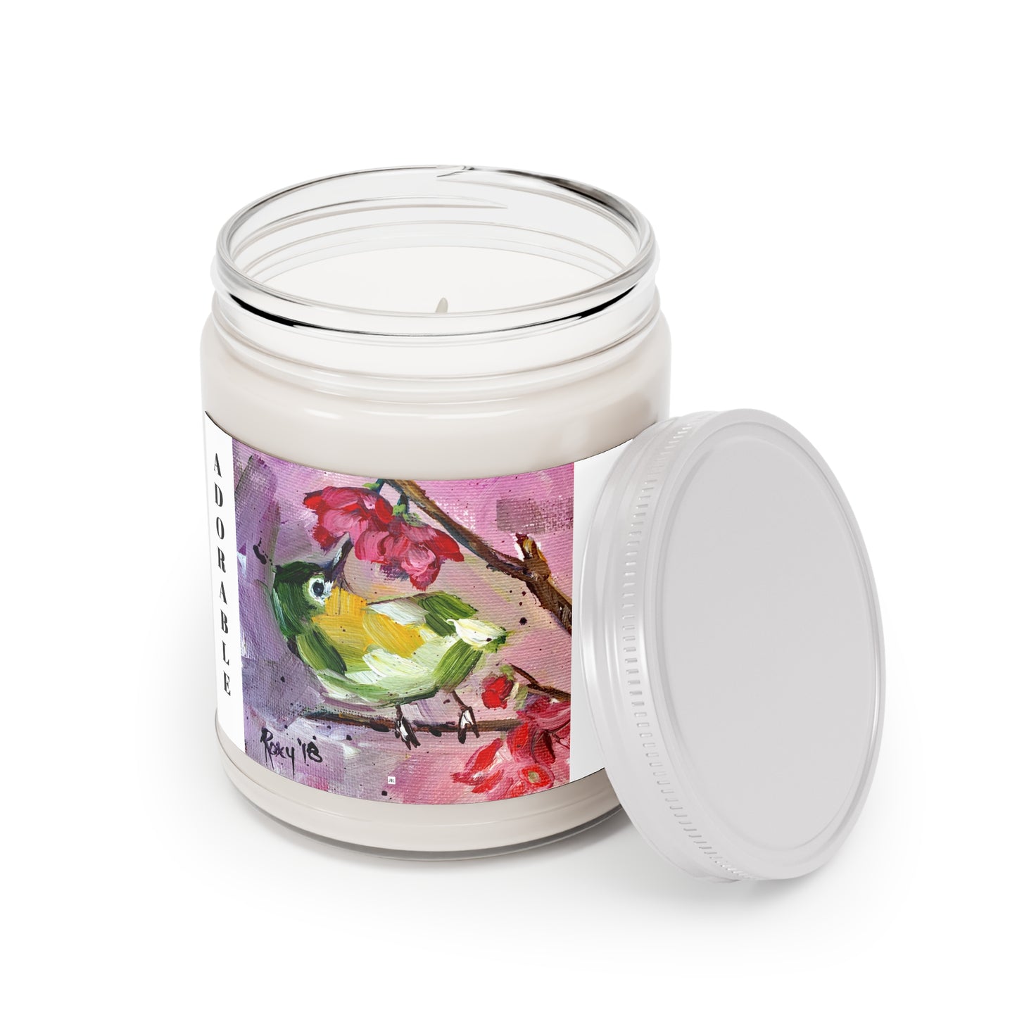 Scented Candles, 9oz-Adorable Japanese Warbler in Cherry Blossoms