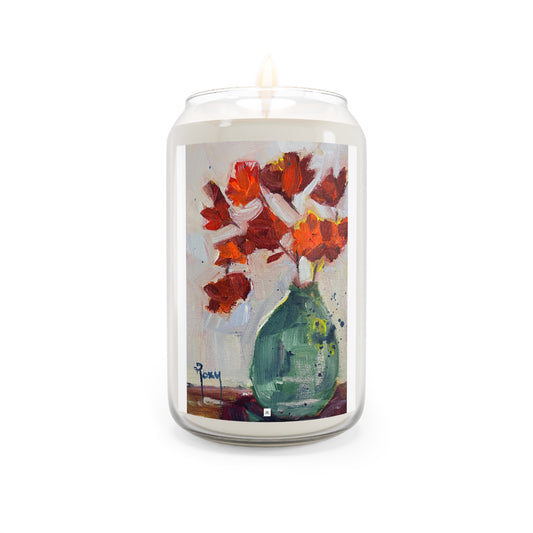 Vela perfumada con hojas de arce en un jarrón, colores otoñales, 13.75 oz