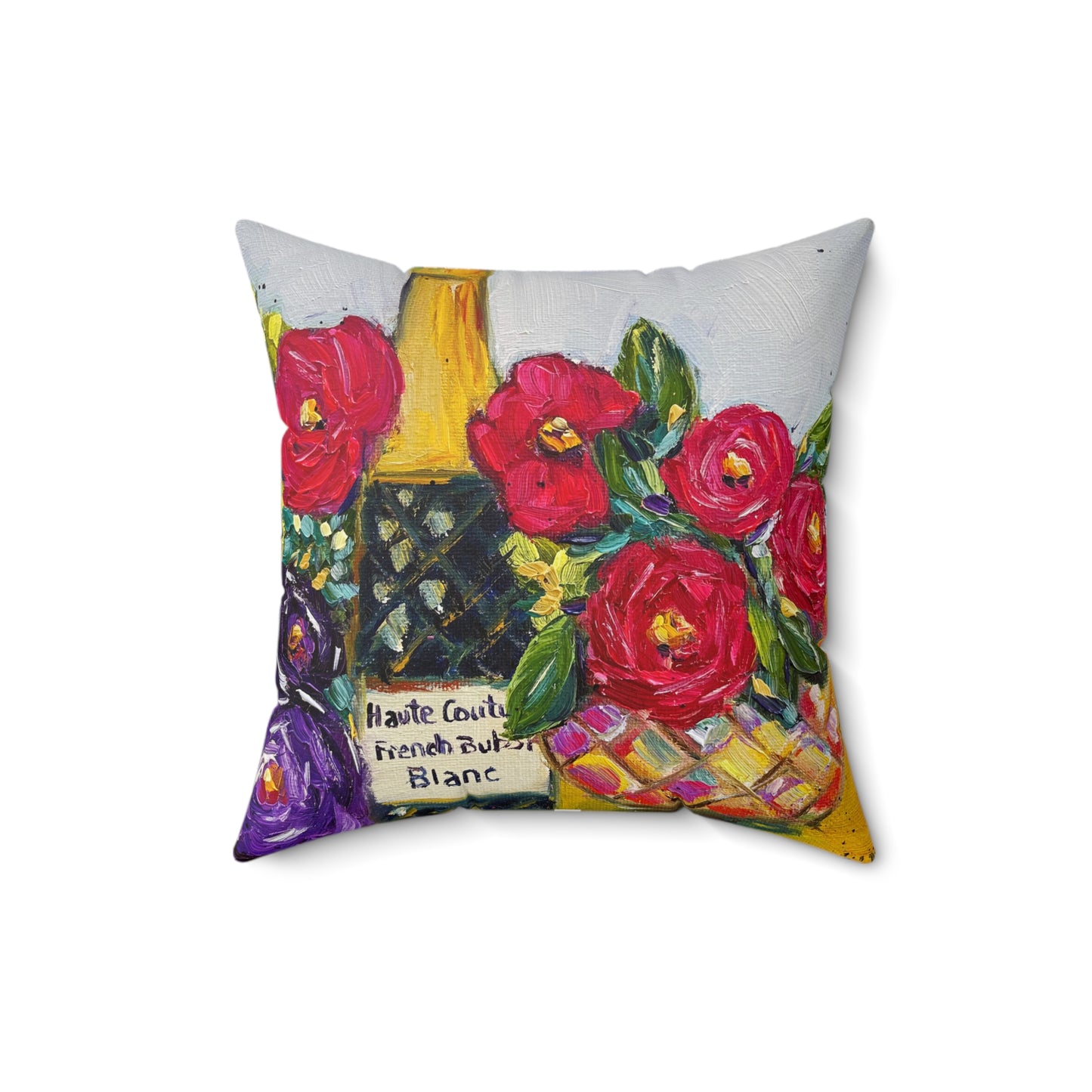 French Bubbles- Champagne and Roses- Indoor Spun Polyester Square Pillow