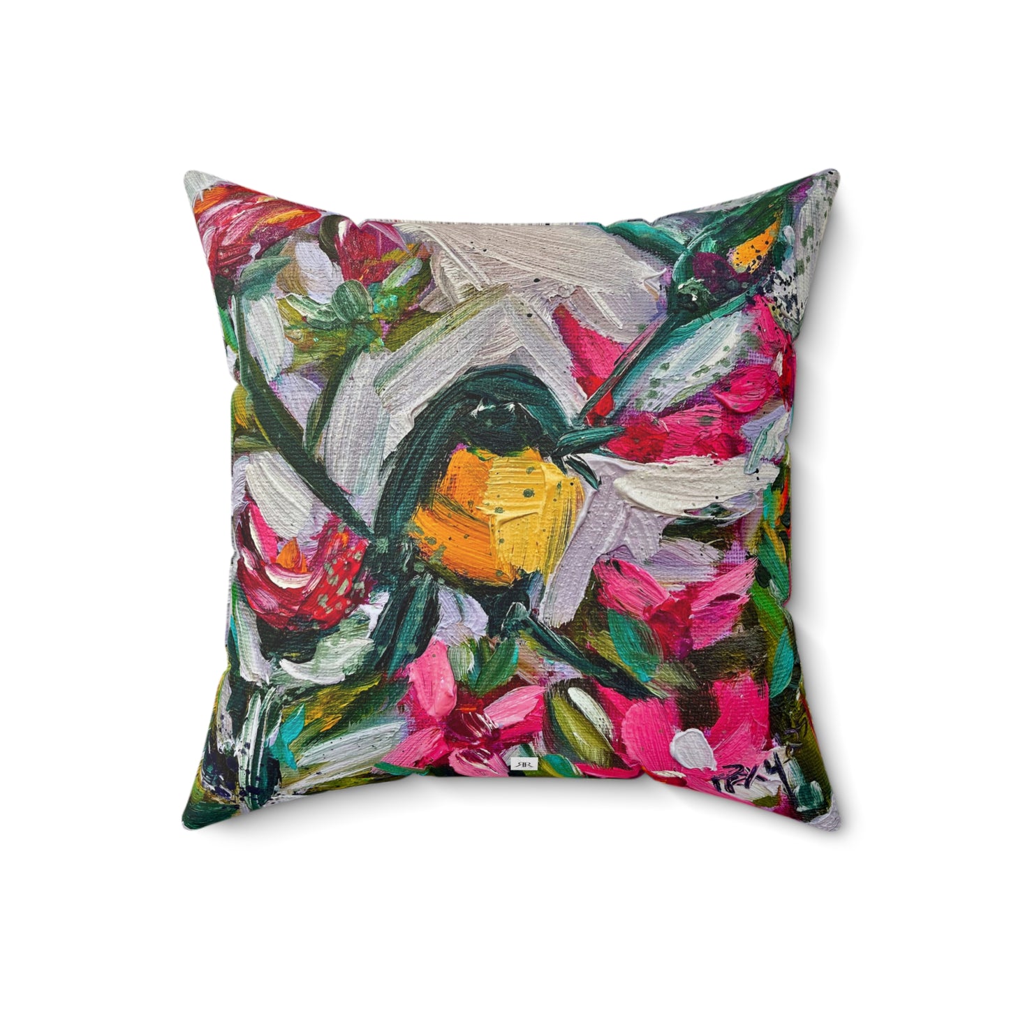 Indoor Spun Polyester Square Pillow-Colorful Encounter Goldfinch