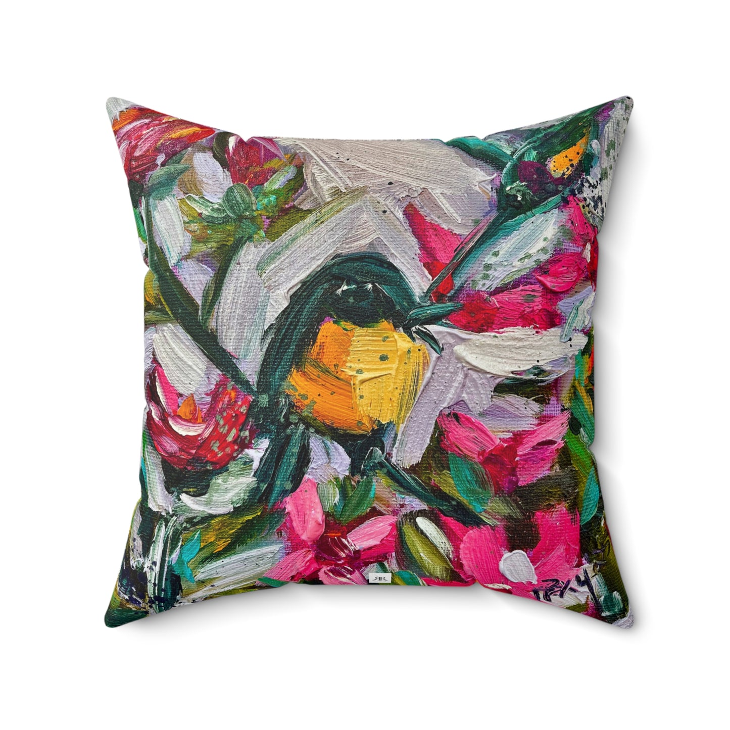 Indoor Spun Polyester Square Pillow-Colorful Encounter Goldfinch