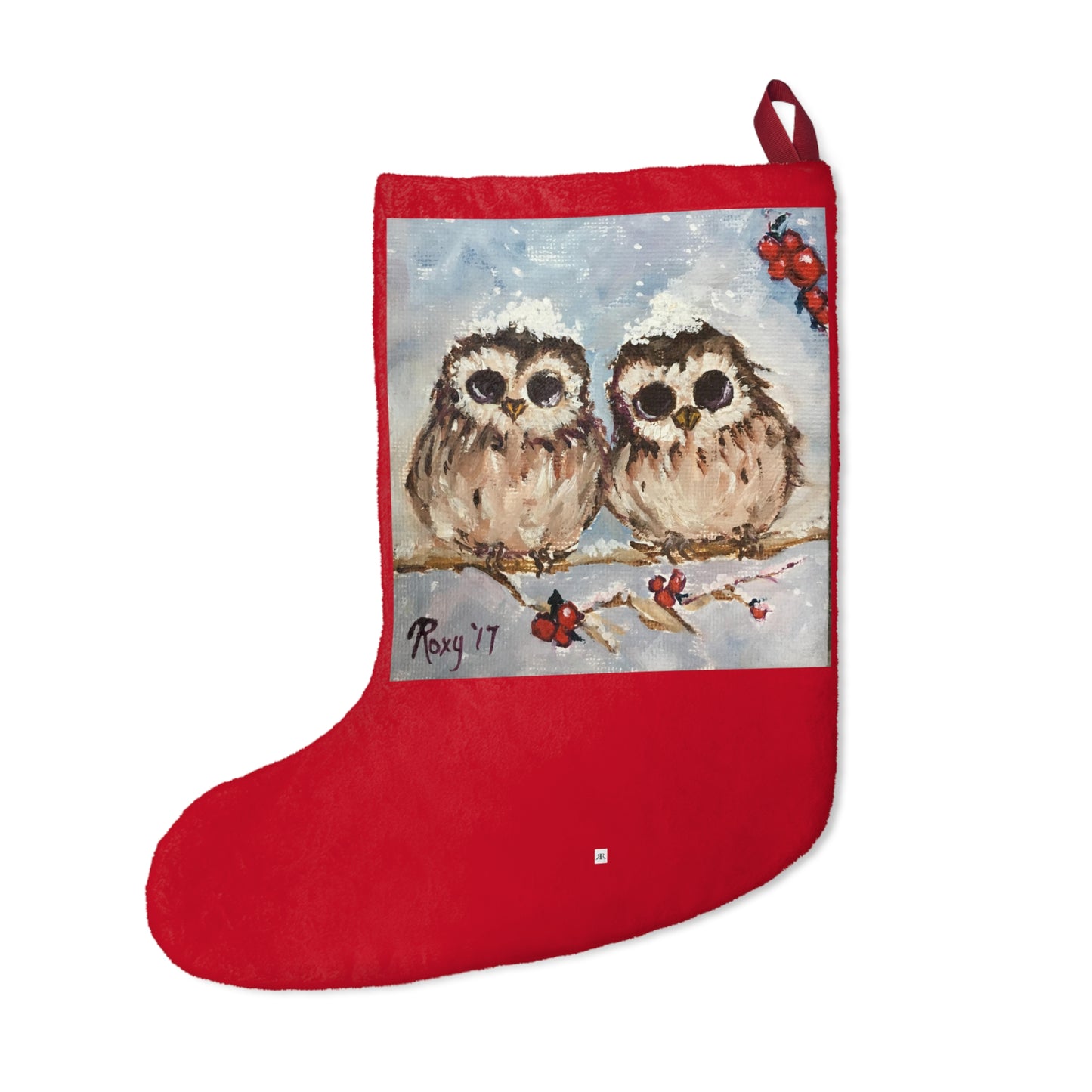 Adorable Snowy Owl Chicks with Berries Christmas Stocking