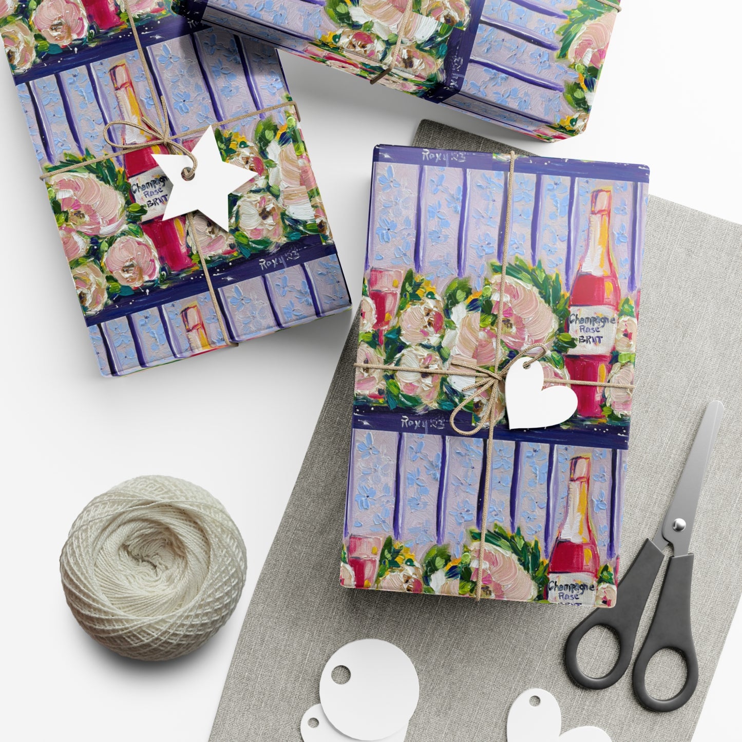 Papier Cadeau Champagne rose et pivoines