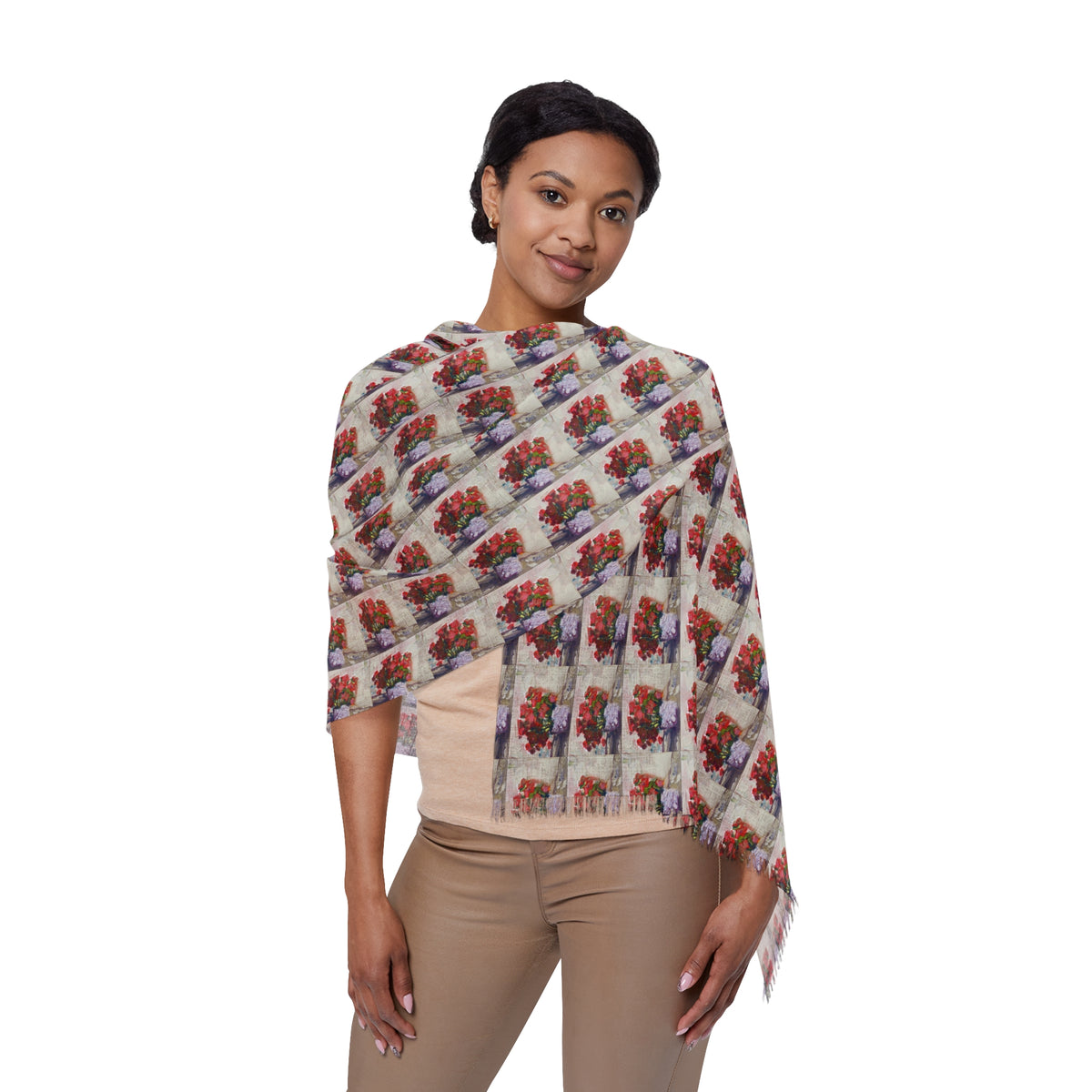 Colorful Scarf — Artistic Lightweight Neck Wrap- Basket Blooms