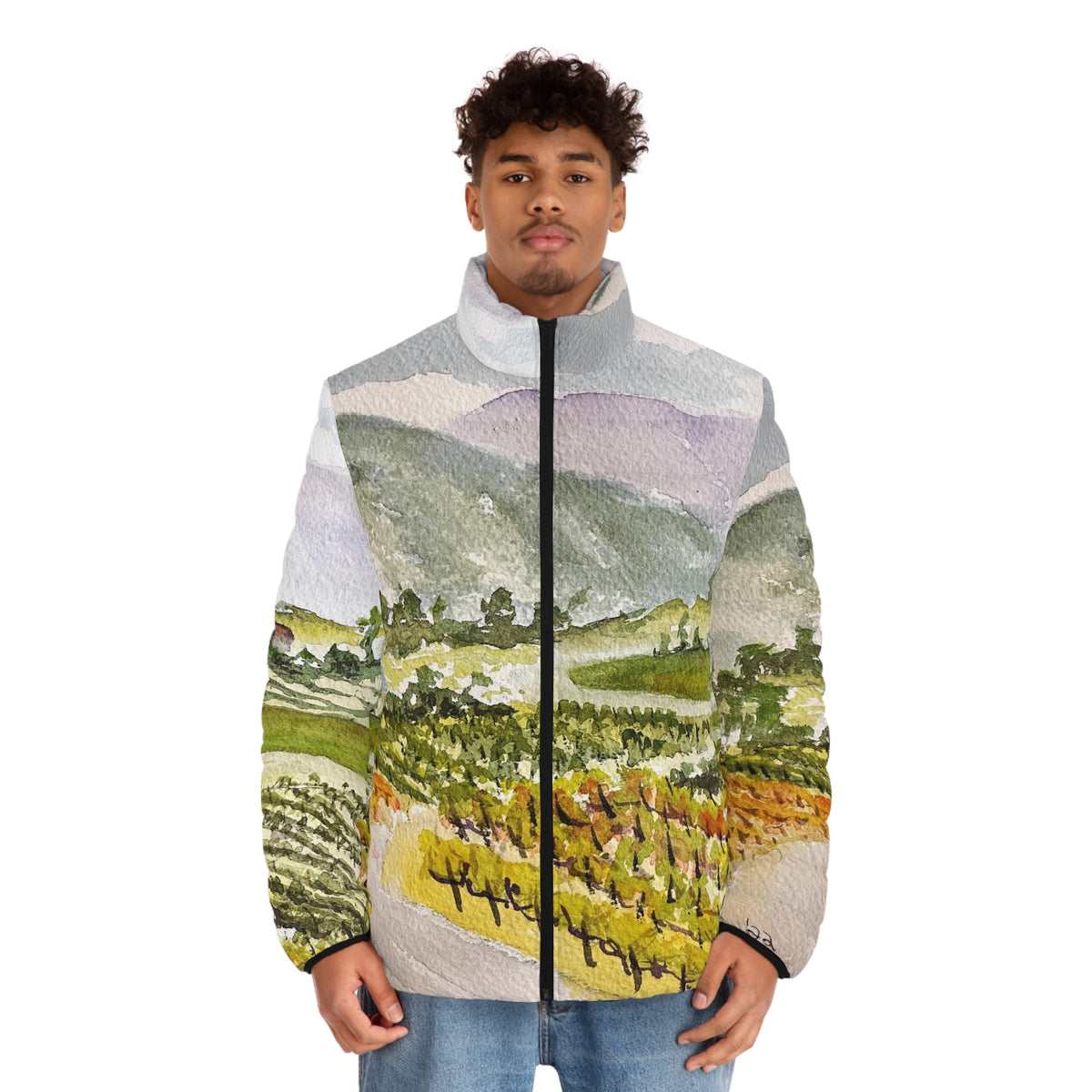 Men's Puffer Jacket - Roxy Rich Art-Road Down from the Villa-Gershon Bachus Vintners