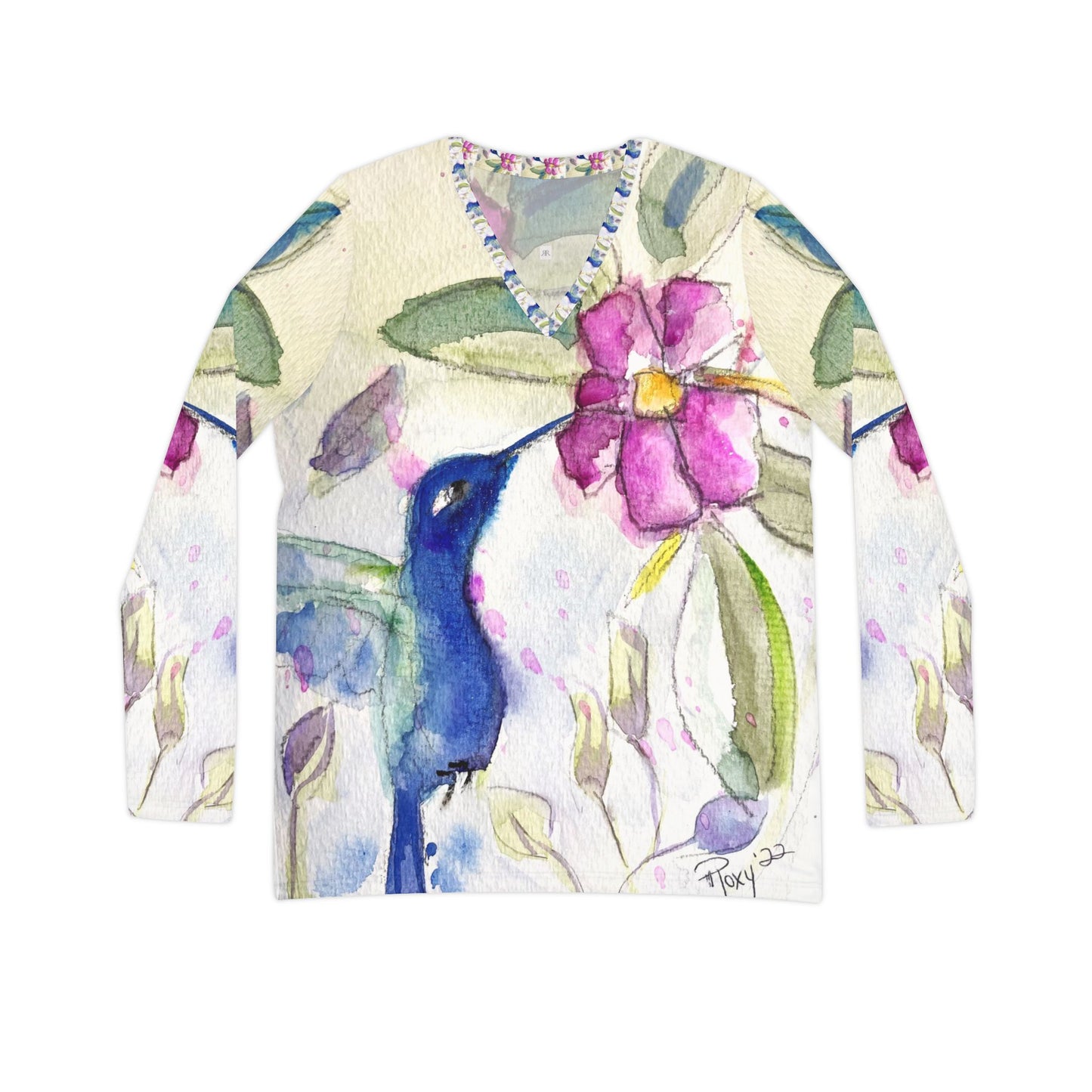 Long Sleeve Shirt- Hummingbird in Spring- V-neck Women's