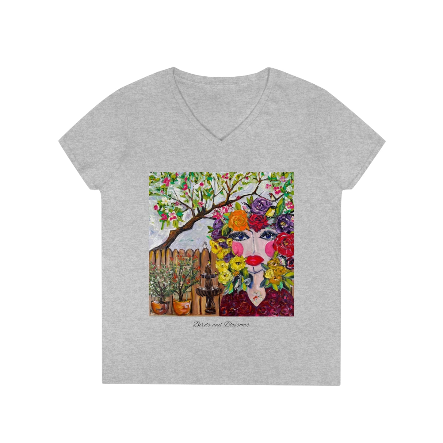 Birds and Blossoms Ladies' V-Neck T-Shirt