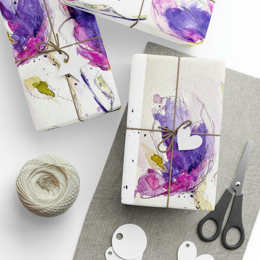 Papiers cadeaux Fleurs violettes aquarelles florales en vrac élégantes (3 tailles)