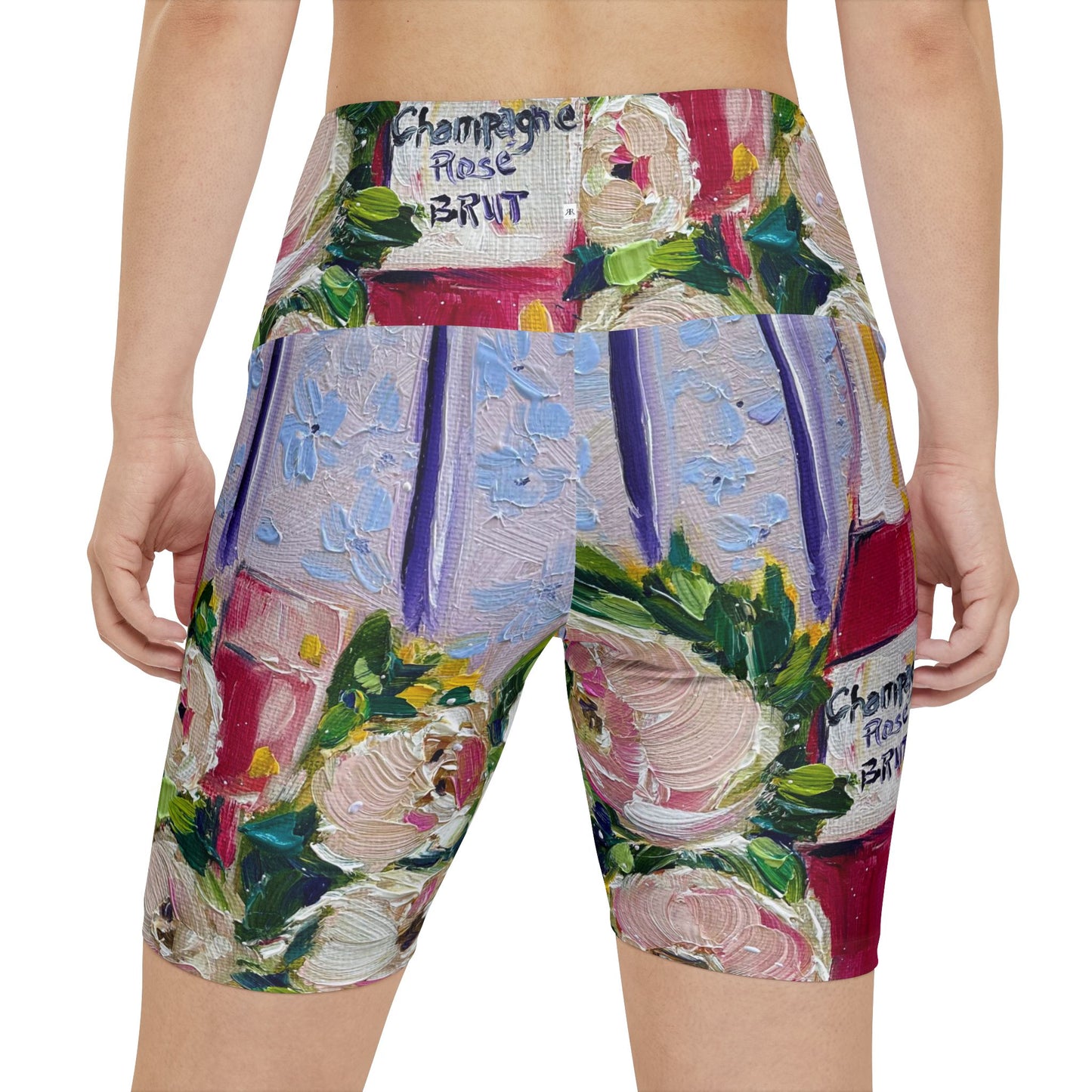 Women's Workout Shorts - Pink Champagne and Peonies